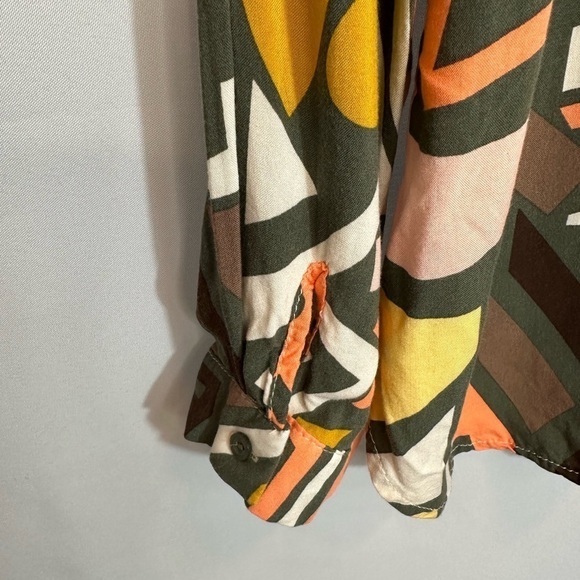 Big Dart Womens Button Down Shirt Long Sleeve Retro Abstract Color Block Funky M - Picture 11 of 14